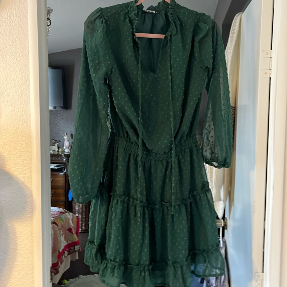 Green polka dot Tiered Bishop Sleeves